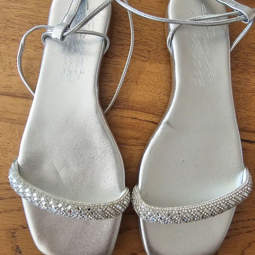 Sante women's flat sandals with strass silver eco leather like new