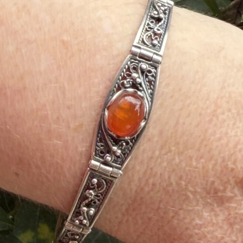 Russian Handmade Silver Bracelet 925 Stamped, Carnelian Stone