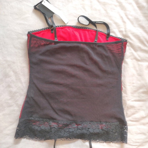 Corset style top red and black, new, size M