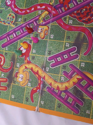 EpA Snakes and Ladders board game used with board and four pawns