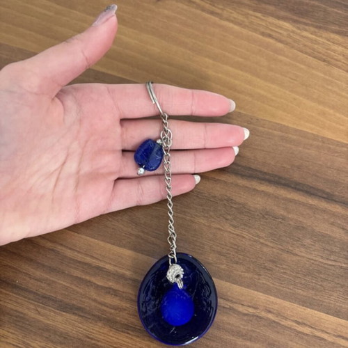 Evil Eye Glass Keychain like new, blue protection charm