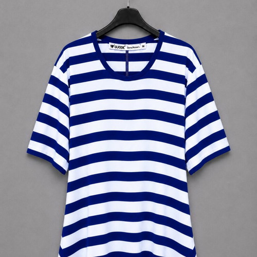 GuoDil women's striped blouse size M like new, blue and white asymmetric