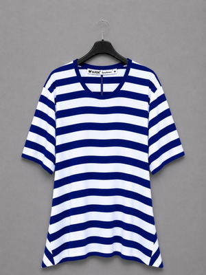 GuoDil women's striped blouse size M like new, blue and white asymmetric