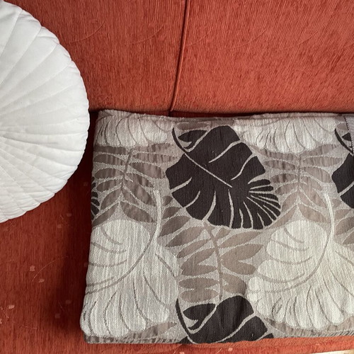 Large throw blanket used, beige gray brown shades, 1.76x2.76 m