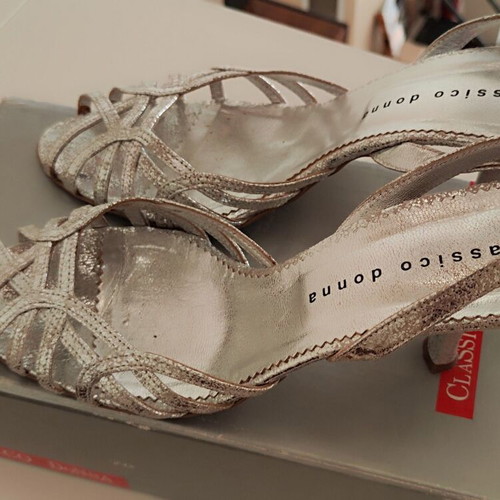 Classico Donna silver leather sandals size 39 used, evening wedding shoes