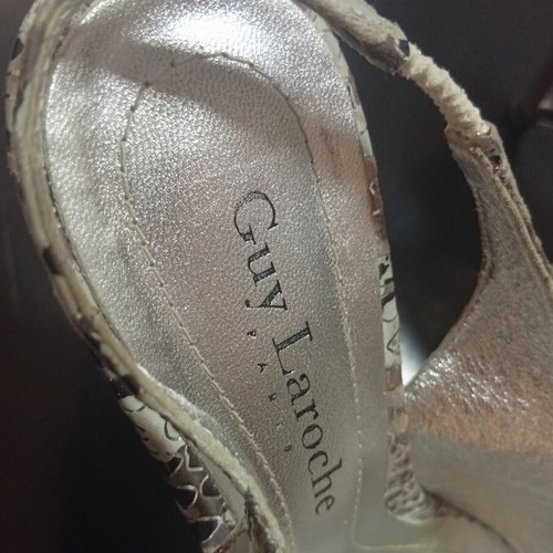 Guy Laroche women's leather sandals with unique heel, new, multicolor