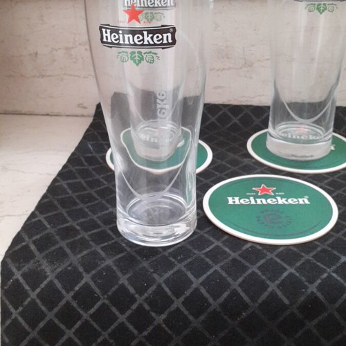 Heineken beer glass set with coasters, new, 6 pieces, 500 ml
