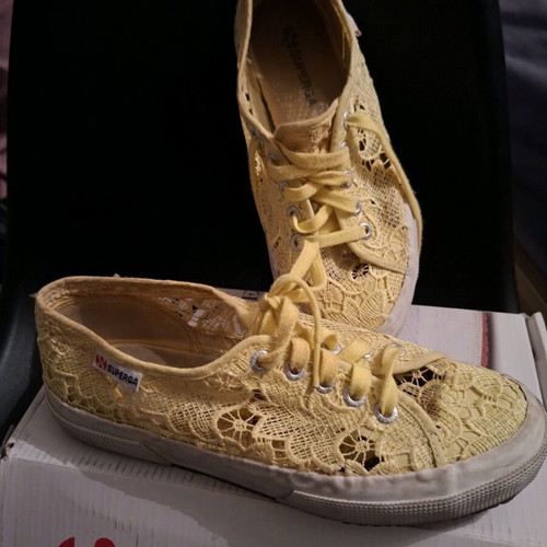 Superga Lime lace shoes used, size 38, yellow