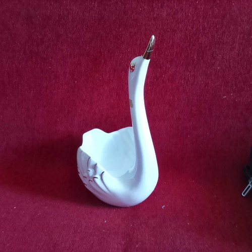 Porcelain Swan Candy Vase, 22x15x13 cm, 1970