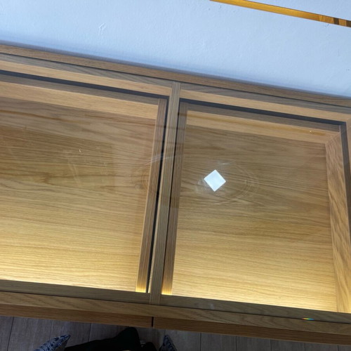 Display Cabinets like new, walnut, LED lighting, soft close, set of 2