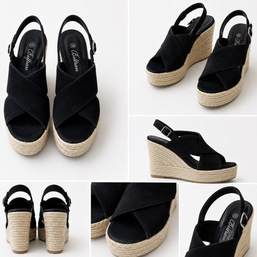 Black platform sandals like new with sturdy sole, size 36