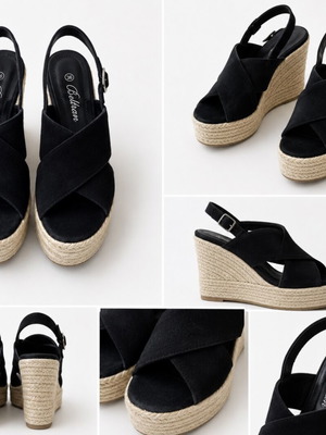 Black platform sandals like new with sturdy sole, size 36