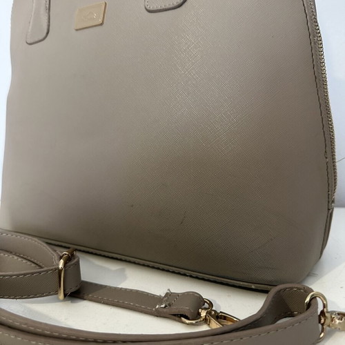 Handbag beige used with shoulder strap and zipper pockets