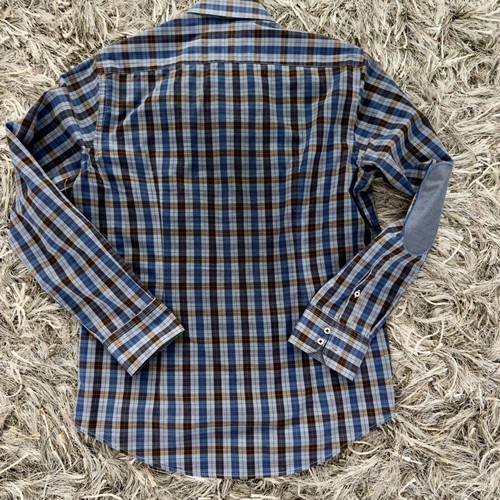 Oxford Company Blue and Brown Plaid Denim Long-Sleeve Shirt Size M Like New
