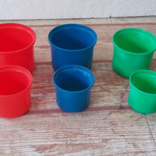 Children's dexterity cups used, set of 6 with animal designs