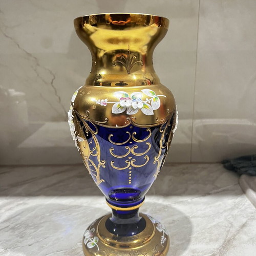 Vintage Blue-Gold Handmade Vase in Excellent Condition