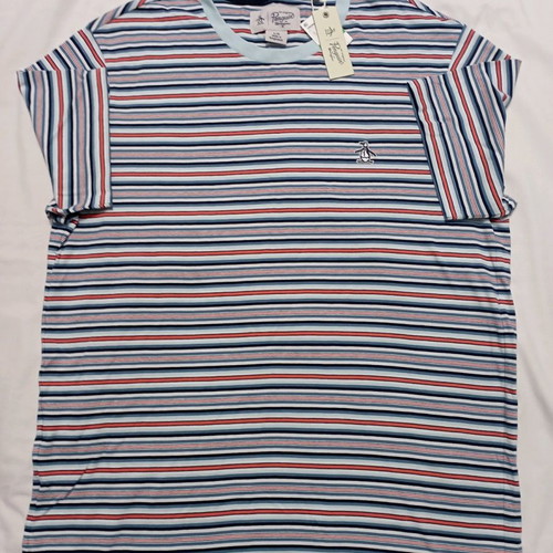 Μπλούζα κοντομάνικη ριγέ αντρική Original Penguin καινούργια, μέγεθος L, μπλε και κόκκινο