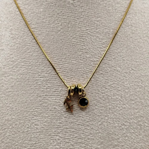 Handmade necklace new from hematite, crystal and stainless steel gold-colored