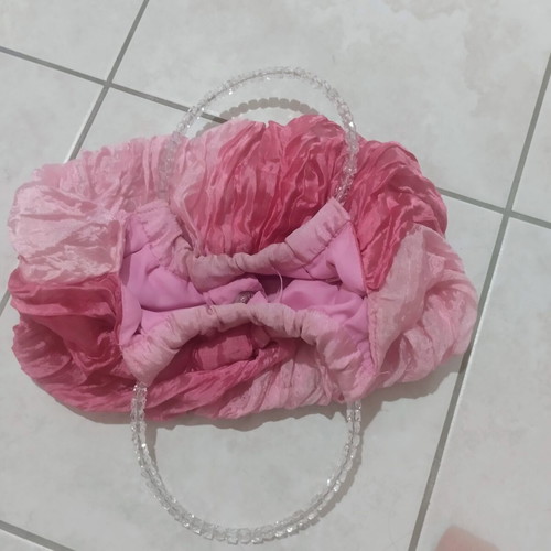 Handbag pink fuchsia fabric with beaded handles