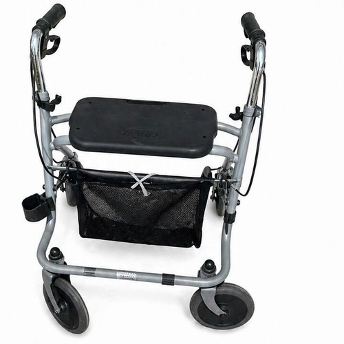Rollator walking frame used with seat and hand brakes