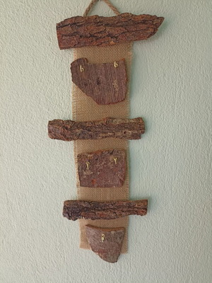 Handmade wall key stand from tree bark new
