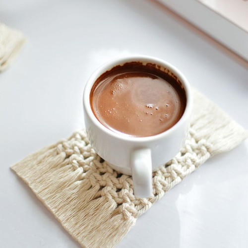 Handmade set of 4 macrame coasters new, natural cord