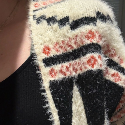 Knitted long cardigan new, beige multicolor, one size