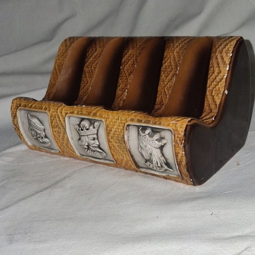 Vintage Majolica Four-Pipe Stand with King and Queen Reliefs