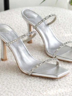 Tsoukalas Shoes Silver Mules Size 38 Like New, 10cm Heel