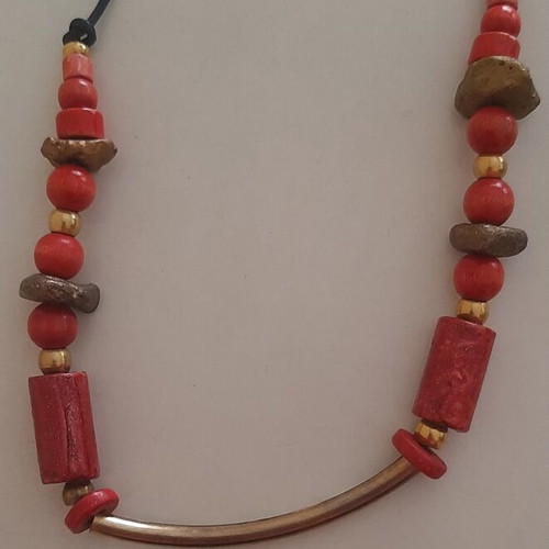 Handmade 80s necklace, brown and red
