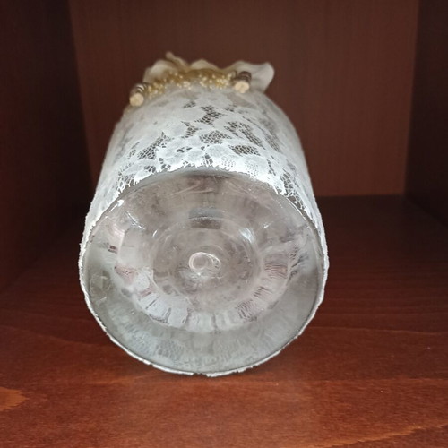 Vintage handmade decorative vase with lace