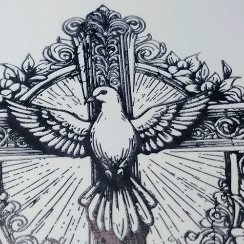 Ceramic tile with cross and Holy Spirit engraving new 15x15 cm