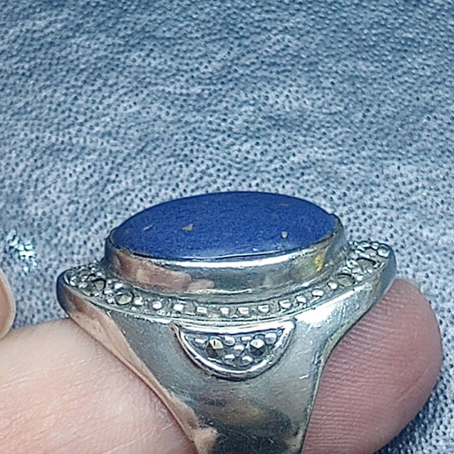 Silver 925 ring with Lapis Lazuli and marcasite, vintage style