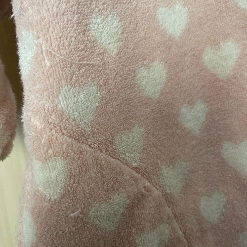 Bathrobe used pink and white with pockets and hood S-L