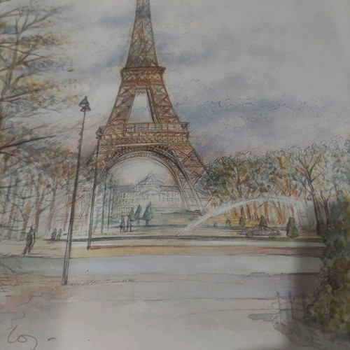 Watercolor of Eiffel Tower new, size 30x40
