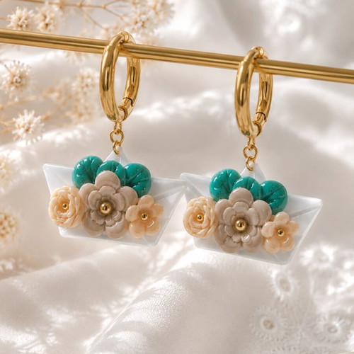 Handmade Earrings Karavakia with Flowers turquoise
