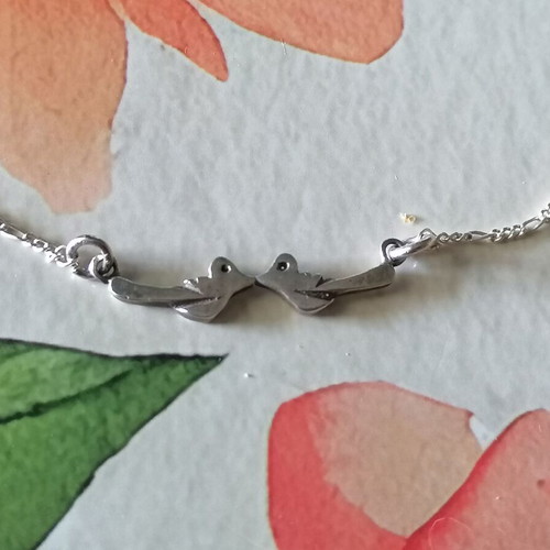 Silver 925 necklace with lovebirds and figaro chain new