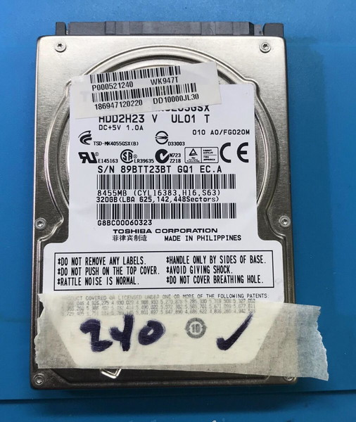 Toshiba 320GB MK3263GSX 2.5"  HDD
