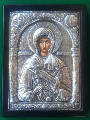 Βυζαντινή Ασημένια Εικόνα Αγίας Μαρίνας Like New, 18 x 23,5 εκ.