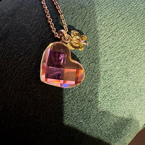 Swarovski necklace used with chain, lilac heart and butterfly