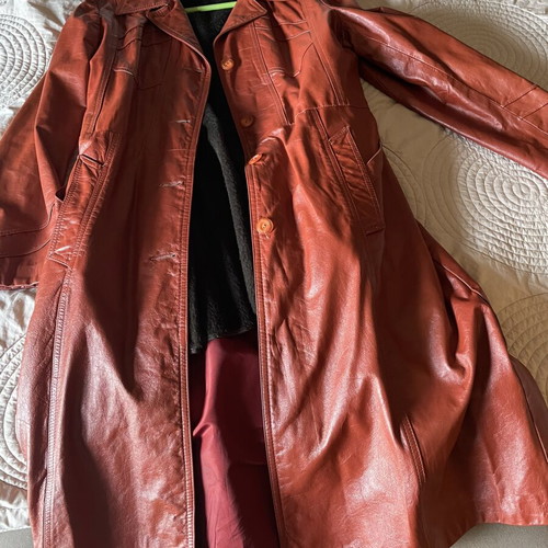 Leather coat vintage like new, removable lining, orange, size S