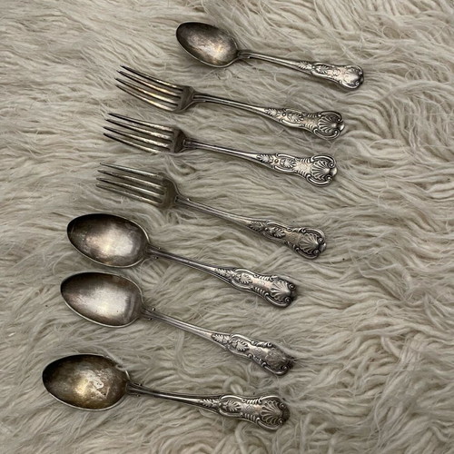 Reed& Barton silver-plated set used, 3 spoons, 3 forks, sugar spoon