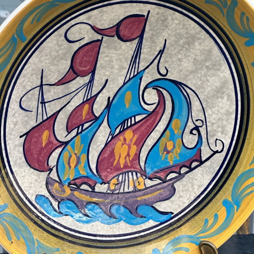 Collectible ceramic decorative plate Athens signed with sailboat 29.5cm used