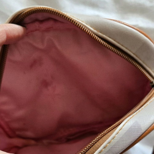 Santoro crossbody bag used, beige with pink marker inside