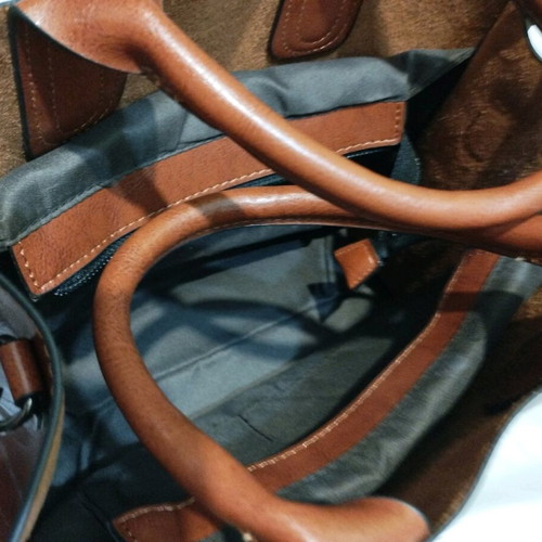 Synthetic leather bag tan brown hand and shoulder new
