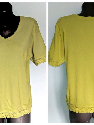 Canda cotton tunic blouse used, green with lace XL-3XL