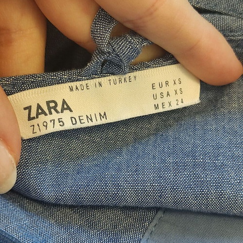 Zara denim cotton midi dress blue with cutout and bow XS used