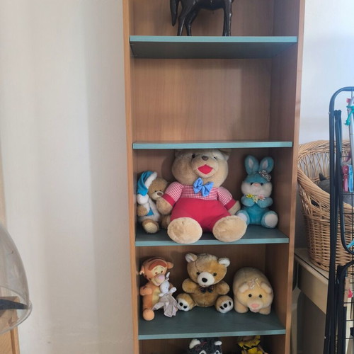 Living room furniture set with console, bookcase, and drawer unit