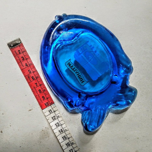 Blue glass fish-shaped ashtray like new from Mytilene
