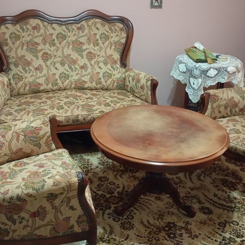Vintage Italian living room set used, neoclassical style sofa 2 armchairs table